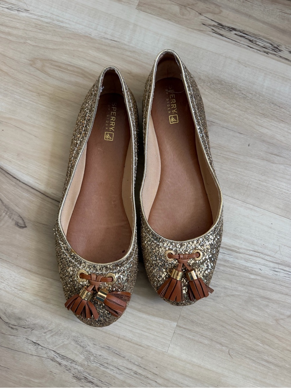 Sperry Gold Glitter Tassel Flats
